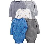Simple Joys by Carter's Unisex Babies' Long-Sleeve Bodysuit, Pack of 5, Blue/Grey/White, 24 Months