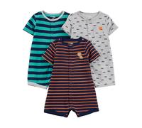Simple Joys by Carter's unisex-baby 3-pack Snap-up Rompers, Grey Cars/Navy Lion/Turquoise Green Horizontal Stripe, Newborn