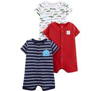Simple Joys by Carter's unisex-baby 3-pack Snap-up Rompers, Navy Stripe/Red Construction/White Alligator, Newborn