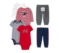 Simple Joys by Carter's unisex-baby 6-piece Bodysuits (Short and Long Sleeve) and Pants Set, Multicolor/Bear/Dogs/Stripe/Text Print, 6-9 Months