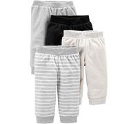 Simple Joys by Carter's Unisex Baby Trousers Pack of 4 Fleece Pants, Ivory/Light Grey/Black/White Stripes, 0 Month