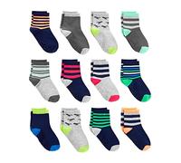 Simple Joys by Carter's Unisex Kids' Crew Socks, 12 Pairs, Multicolour/Dinosaur/Stripes, 4-5 Years