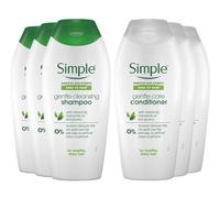 Simple Kind to Hair Gentle Care Shampoo & Conditioner Set, 3 x 400ml Each (Total 6 Bottles) | Mild, Nourishing & Gentle Formula for All Hair Types | Daily Use, Vegan & Cruelty-Free