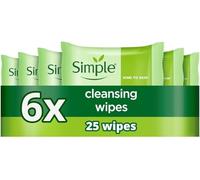 Simple Kind to Skin Cleansing Wipes 6 x 25 Pack - Biodegradable Face Wipes for Sensitive Skin | Removes Waterproof Make Up, Gentle Makeup Remover Wipes