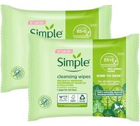 Simple Kind to Skin Cleansing Wipes, Biodegradable, Pack of 2 (25 Wipes Each) - Gentle Face Cleansing Wipes for Sensitive Skin, Removes Makeup, Dirt & Impurities