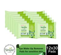 Simple Kind to Skin Eye Makeup Remover Pads 30 pads, 12 Pack Waterproof Makeup