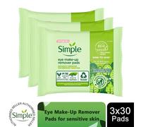 Simple Kind to Skin Eye Makeup Remover Pads 30 pads, 3 Pack Waterproof Makeup