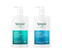 Simple Kind to Skin Face Wash Bundle (240ml) - Purify+ Gel & Hydrate+ Micellar Cleanser Set, Simple Micellar Water & Purifying Gel Skincare Set, Multi-Benefit Skincare Kit