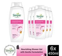 Simple Kind to Skin Nourishing Body Wash Shower Gel with vitamins and natural geranium oil for gentle skin care 450 ml, Pack of 6