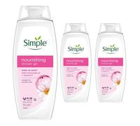 Simple Kind to Skin Nourishing Shower Cream Body Wash, Pack of 3, Shower Gel with Vitamins E and B5 Along with Natural Geranium Oil for Gentle Skin Care, 450 ml