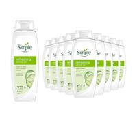 Simple Kind to Skin Refreshing Shower Gel, Pack of 10, Body Wash with Cucumber Extracts and Pro-Vitamin B5 Dermatologically Tested for Sensitive Skin, 450 ml