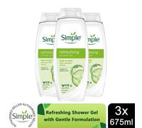 Simple Kind to Skin Refreshing Shower Gel 675ml, 3 Pack