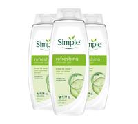 Simple Kind to Skin Refreshing Shower Gel, Pack of 3, Body Wash with Cucumber Extracts and Pro-Vitamin B5 Dermatologically Tested for Sensitive Skin, 675 ml