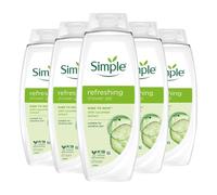 Simple Kind to Skin Refreshing Shower Gel, Pack of 5, Body Wash with Cucumber Extracts and Pro-Vitamin B5 Dermatologically Tested for Sensitive Skin, 675 ml