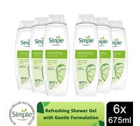 Simple Kind to Skin Refreshing Shower Gel 675ml, 6 Pack