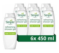 Simple Kind to Skin Refreshing Shower Gel body wash with cucumber extract for sensitive skin 6x 450 ml