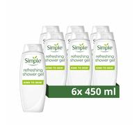Simple Kind to Skin Refreshing Shower Gel Body Wash with cucumber extracts and pro-vitamin B5 for sensitive skin 6x 450 ml