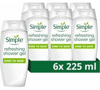 Simple Kind to Skin Refreshing Shower Gel Body Wash with cucumber extracts and pro-vitamin B5 for dry skin 6x 225 ml