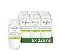 Simple Kind to Skin Refreshing Shower Gel Body Wash with cucumber extracts and pro-vitamin B5 for dry skin 6x 225 ml