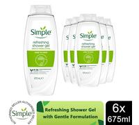 Simple Kind to Skin Refreshing Shower Gel with Gentle Formulation 675ml, 6 Pack