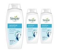 Simple Kind to Skin Sensitive Shower Gel ultra-gentle & hypoallergenic body wash for sensitive skin 450 ml Pack of 3