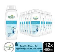Simple Kind To Skin Shower Gel 12 Pack 450ml Sensitive Body Wash Hypoallergenic