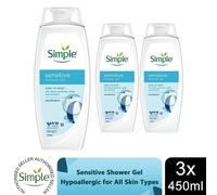Simple Kind To Skin Shower Gel 3 Pack 450ml Sensitive Body Wash Hypoallergenic