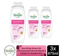 Simple Shower Gel 3 Pack 675ml Body Wash Refreshing Nourishing Sensitive Mix