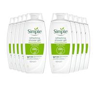 Simple Kind to Skin Refreshing Shower Gel, Pack of 10, Body Wash with Cucumber Extracts and Pro-Vitamin B5 Dermatologically Tested for Sensitive Skin, 450 ml