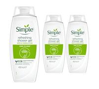 Simple Kind to Skin Refreshing Shower Gel, Pack of 3, Body Wash with Cucumber Extracts and Pro-Vitamin B5 Dermatologically Tested for Sensitive Skin, 450 ml