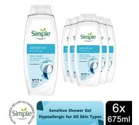 Simple Kind to Skin Shower Gel Sensitive, Body Wash with 8 Hour Moisturisation, Hypoallergenic Ultra-Gentle for Most Sensitive Skin, 675 ml
