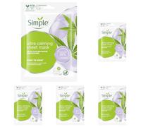 Simple Kind To Skin Ultra Calming Cruelty-Free And Vegan Biodegradable Sheet Mask For Stressed And Sensitive Skin 1 Pc (Pack of 5)