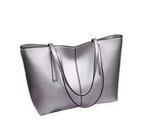 Simple Large Capacity Tote Hand Bill Of Lading Shoulder Tote PU Leather Women's Bag(Silver)