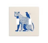 Simple Leopard with Little Parrot Double Gang Toggle Light Cover Wall Plate Switch Decor Standard Size - 11.4x11.4cm