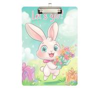 Simple Let's Go Cute Bunny clipboard Hardware Brass Transparent for Classroom Supplies for Teachers Elementary Size 9 x 12 Silver