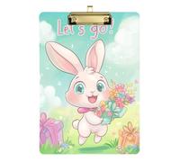 Simple Let's Go Cute Bunny clipboard Hardware Brass Transparent for Classroom Supplies for Teachers Elementary Size 9 x 12 Gold