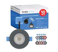 Simple Lighting® 10 Pack Fir LED Downlights, Charcoal Grey, 7W, CCT Adjustable 3000K/4000K/6000K, IP65 Waterproof Ceiling Lights, Dimmable, 65-75mm Cut-Out