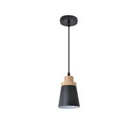 Simple Lighting Black Cylinder E27 Pendant Light With Wooden Top And 1 Metre Cable