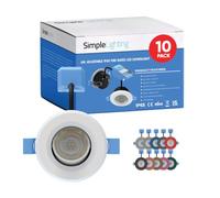Simple Lighting® Pack of 10 Fir LED Downlights, White Bezel, 6W, Tilt Adjustable, CCT Switchable 3000K/4000K/6000K, IP65 Waterproof for Bathroom Kitchen