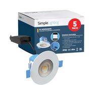 Simple Lighting® Pack of 5 Fir LED Downlights, White, 6W 600lm, CCT Adjustable (3000K/4000K/6000K), IP65 Waterproof, Dimmable, 55-70mm Cut-Out