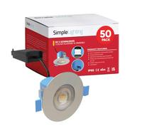 Simple Lighting® Pack of 50 Fir LED Downlights, Brushed Chrome, 6W 600lm, CCT Adjustable (3000K/4000K/6000K), IP65 Waterproof, Dimmable, Contractor Pack