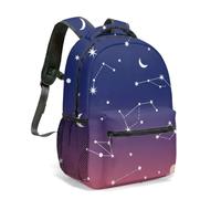 Simple Line-Art Galaxy Backpack Navy-Blush Purple Ombre Background White Constellation Star Crescent Moon Planet All-Over-Print Casual Lightweight Bookbag