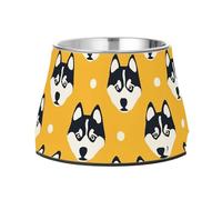 Simple Line Cartoon Dog Faces Black on Yellow Bowl for Dogs Elevated Stainless Steel Pets Feeding Bowl for Medium Dogs Whisker Friendly