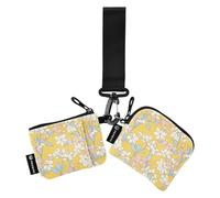 Simple Line Flower Yellow White Women's Coin Purses Card Cases Minimalist Change Purse Key Holder with Zipper Coin Pocket for Work Travel 2 Packs, simple Line flower yellow white, One Size, Art Deco