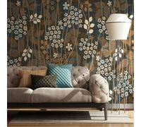 Simple Line Retro Design Flower Pattern 3D Wallpaper Silky Texture Home Study Office Grey Dining Room Sofa Bedroom Living Room TV Backdrop-250cm×170cm