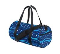 Simple Line Stars Electric Blue Wave Pattern Travel Tote Bag Weekender Overnight Bag Hiking Multifunctional