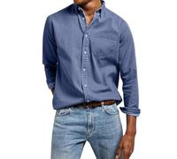 Simple Mens Shirts Long Sleeve, Smart Casual Cowboy Shirts Regular Fit Summer Shirts Button Down Work Office Shirts With Chest Pocket Grandad Collar Shirts Plain Dress Shirt Casual Comfortable Top