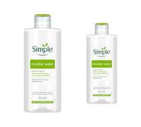 Simple Micellar Cleansing Water Makeup Remover 2 Pack - Gentle Face Cleanser for Sensitive Skin with Vitamin B3 & C Hydrating Formula, No Perfume, No Colour, Vegan and Cruelty-Free, 200ml Each