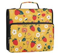 Simple Minimalist Peach Strawberries 1.5 Inch 3 Rings Binder Organizer with Handle Multi-Pocket Document Binder Organizer for Middle School Clip de cremallera escolar