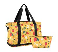 Simple Minimalist Peach Strawberries Waterproof Duffel Bag Large Carry On Bag with Toiletry Bag for Airplane Traveling